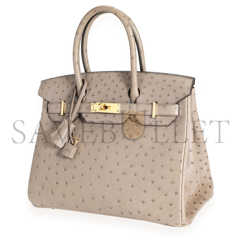 H**mes master birkin 30 ostrich trench beige gold hardware 172854 (30*22*16cm)